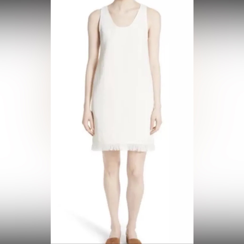 New Theory Oekel Fringe Hem Linen Shift Dress Size 8 Msrp $345